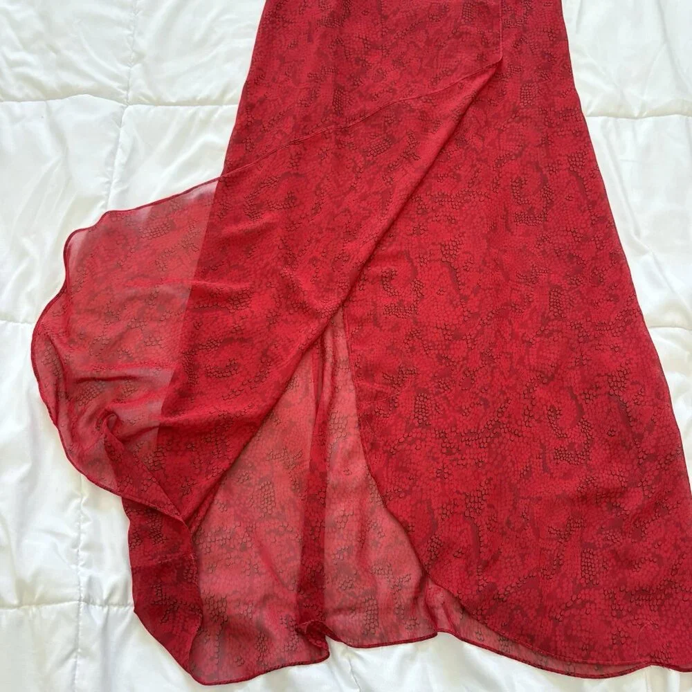 Vintage 90s Y2K Slip Dress Womens Red Snake Print Dainty Romantic Vampire Grunge